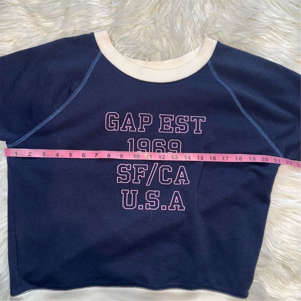 GAP Women's M Navy Blue Short Sleeve‎ Crewneck Muscle Sweatshirt Casual Cozy Y2K - Picture 7 of 10